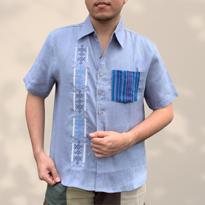 Manigo Tribal Embroidered Blue Polo