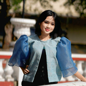 Kimona Binakol piña jusi sleeves in blue - image