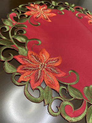 Christmas Round Satin Drill Embroidered Placemat - image