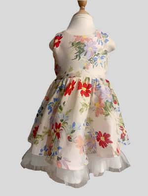 Ruffle Tulle Hem Pink Floral Linen Dress - image