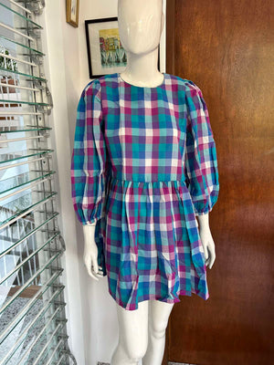 Barrymore Babydoll Dress in Blue Check Print - image