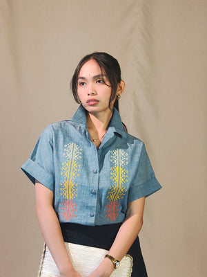Tribal Embroidery Polo Blouse
