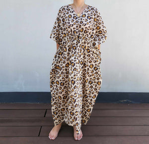 HANDBLOCK BROWN LONG KAFTAN - image