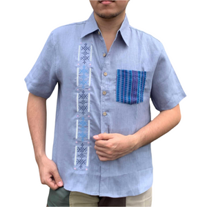 Manigo Tribal Embroidered Blue Polo - image