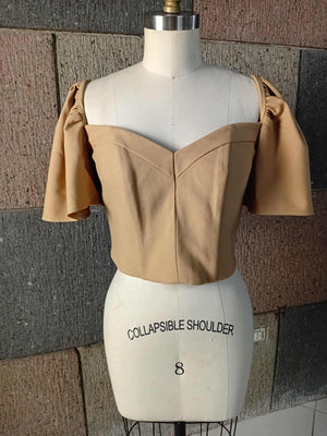 Puff Sleeve Corset Top in Camel Wool - image