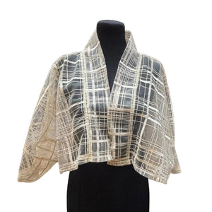 Cropped Kimono in Ivory Grid - image
