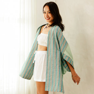 Multi-Way Kimono in Pink and Green Hablon - image