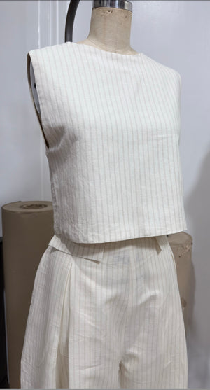 Open Back Top in Cream Stripe Linen - image