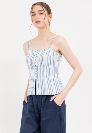Dalia Striped Button Front Top - image