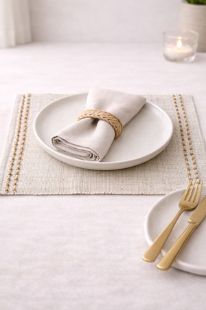 Raffia placemat with wooden beads - image