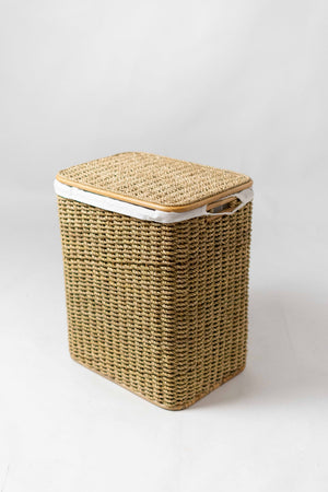 Dirty Clothes Home Storage Basket Buri Hamper Laundry Bin with Cloth Lining - image