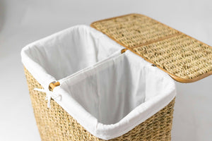 Dual Compartment Rattan Laundry Hamper with Cloth - image