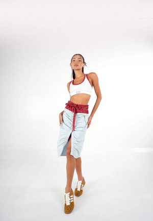 Rimon Rib Knit Crop Top | White, Red