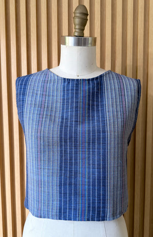 Open Back Top in Denim-Like Stripe Local Weave - image