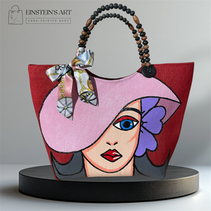 Caroline Hand-Painted Abaca Bag with Wooden Bead Handle (Large) - image