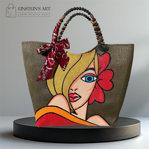 Marra Hand-Painted Abaca Bag with Wooden Bead Handle (Large) - image