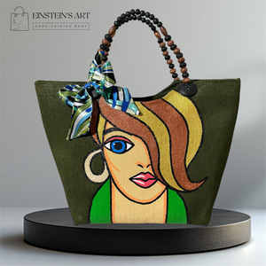 Maeve Hand-Painted Abaca Bag with Wooden Bead Handle (Large) - image