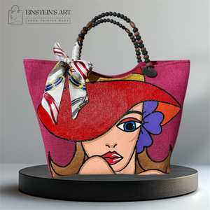 Myrna Hand-Painted Abaca Bag with Wooden Bead Handle (Large) - image