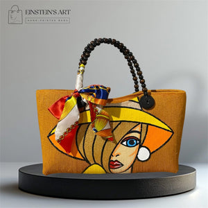 Socorro Hand-Painted Abaca Bag with Wooden Bead Handle (Medium) - image