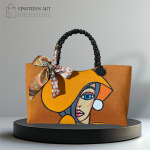 Ton Hand-Painted Abaca Bag with Wooden Bead Handle (Medium) - image