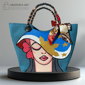 Vanessa Hand-Painted Abaca Bag with Wooden Bead Handle (Large) - image