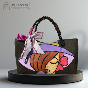 Yvora Hand-Painted Abaca Bag with Wooden Bead Handle (Medium) - image