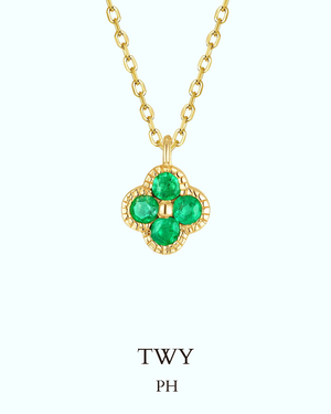 TWY - Emeralds clover necklace-925silver - image