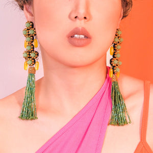 Green Geisha Tassel Earrings - image