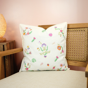 Flowers on 18inch (45cm) Light Canvas Cushion Cover - image