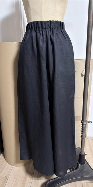 Full Elastic Wide Hem Pants in Black Linen - image