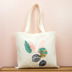 Assorted Leaves on Small Natural Canvas Tote - image