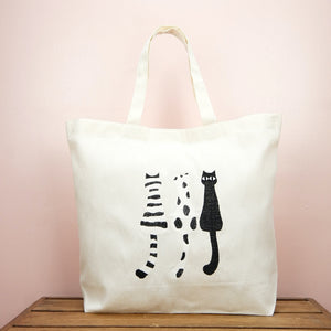 Black and White Cats on Natural Canvas Shopping Tote - image