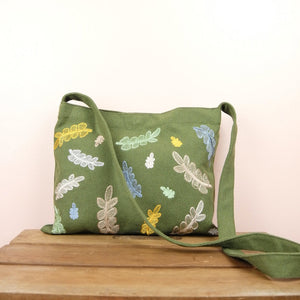 Colorful Leaves on  Moss Canvas Small Sling Bag - image