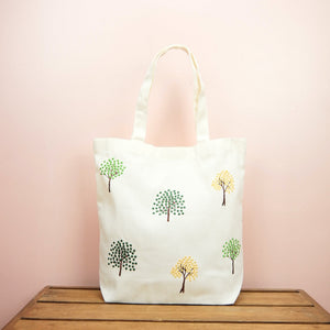 Dotted Trees on Natural Canvas Shoulder Tote - image