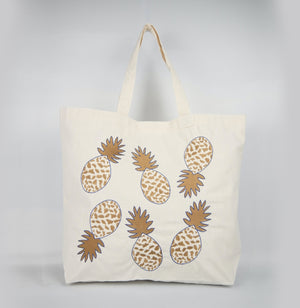 Fancy Pineapple on Natural Canvas Shopping Tote - image