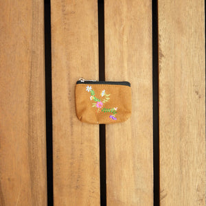 Flowers on Dark Khaki Canvas Coin Purse (two sided embroidery) - image