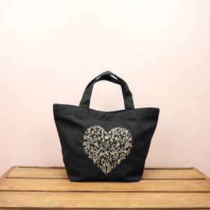 Forest of Hearts in Gold on Black Canvas Small Handbag - image