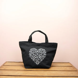 Forest of Hearts in Silver on Black Canvas Small Handbag - image