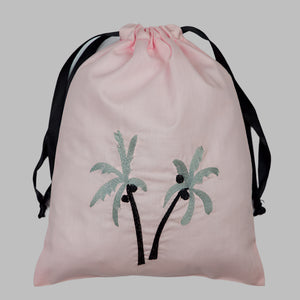 Palm Trees on Pink Cotton Medium Drawstring Pouch - image
