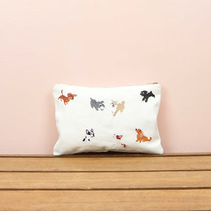 Puppies on Natural Canvas Small Zip Up Pouch - image