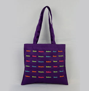 Reduce Reuse Recycle on Purple Cotton Mini Tote - image