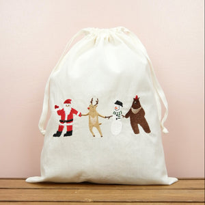 Santa and Friends on Light Canvas Mini Sac - image