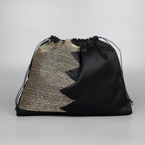 Selena in Gold on Black Twill Drawstring Pouch Handbag - image