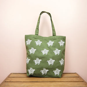 Turtles on Moss Canvas Shoulder Tote - image