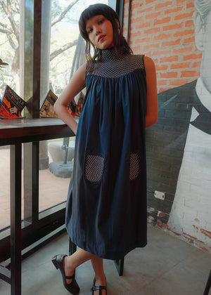 beatriz dress - stonewashed linen, navy blue - image
