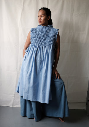 bloom bib dress - light blue chambray - image
