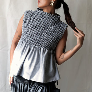 bloom bib top - light gray chambray - image