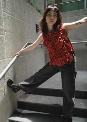 bubble bib - stonewashed linen, maroon - image