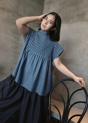 lily top - denim colored linen - image