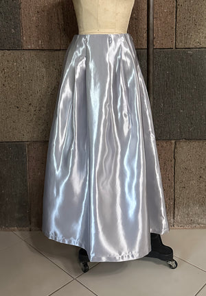 Front and Back Pleated Versatile Long Skirt in Bluish Grey Bridal Satin - image